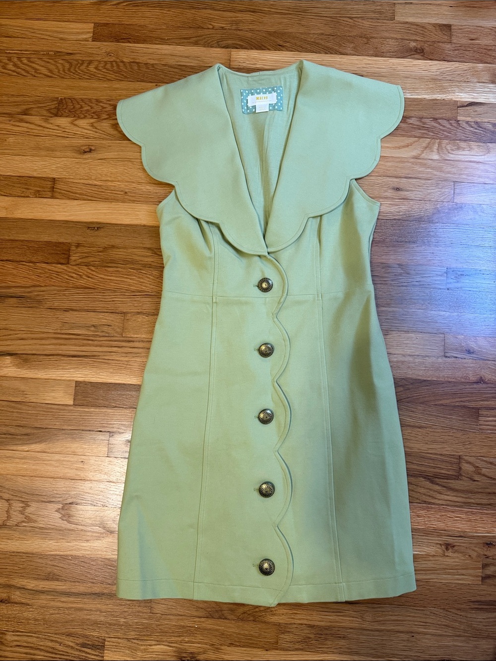 Anthropologie Mint Green Scalloped Collar Button Dress
